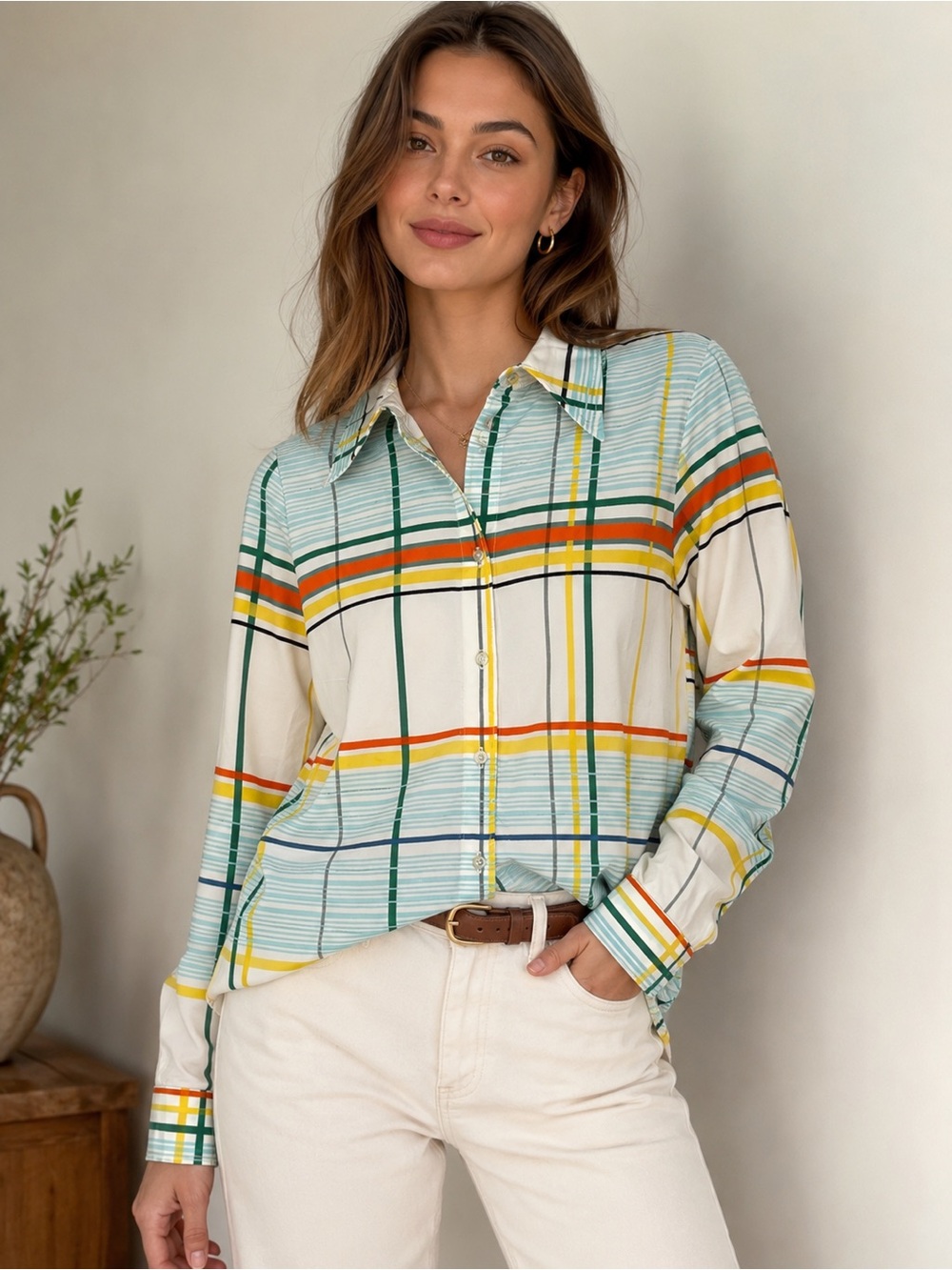 Vintage-1970’s Multicolor Plaid Button-Up Shirt